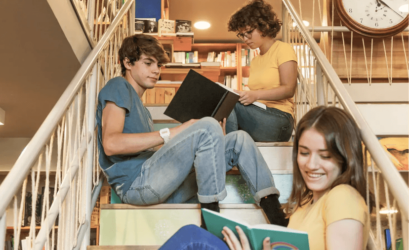 Students studying in library