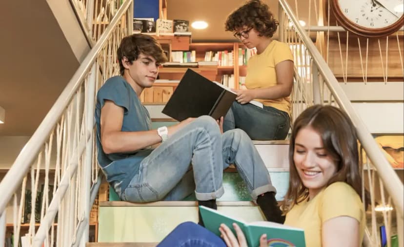 Students studying in library